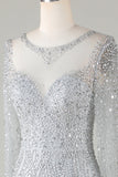 Gorgeous Sparkly Grey Beaded Mermaid Long Formal Dress