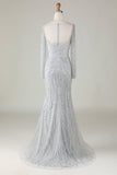 Gorgeous Sparkly Grey Beaded Mermaid Long Formal Dress