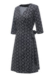 Black Geometry Printed Wedding Guest Wrap Dress