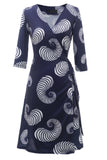 Navy Blue Geometry Printed Wedding Guest Dress