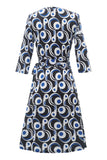 Royal Blue Geometry Printed Wedding Guest Dress