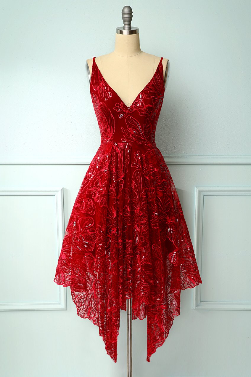 Red Asymmetrical Homecoming Dress