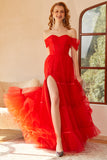 Red Off The Shoulder Formal Dress