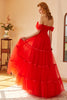 Load image into Gallery viewer, Red Off The Shoulder Formal Dress