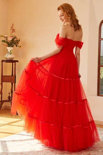 Red Off The Shoulder Formal Dress