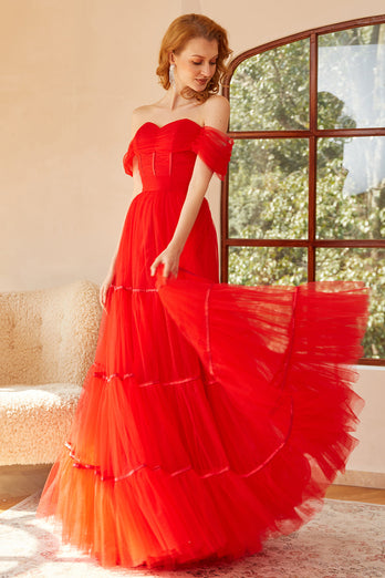 Red Off The Shoulder Formal Dress
