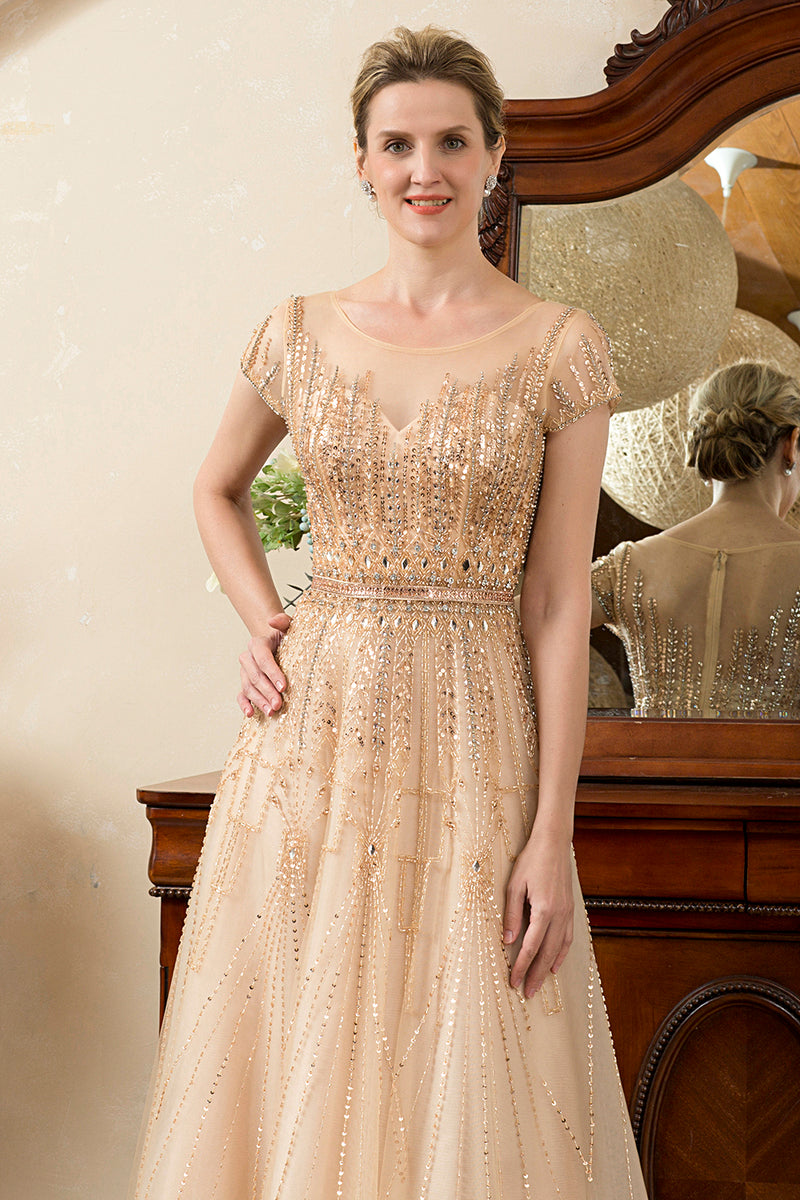 Load image into Gallery viewer, Golden Beaded Mother of the Bride Dress