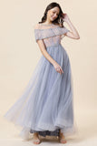 Sparkly Grey Beaded Long Tulle Formal Dress