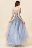 Sparkly Grey Beaded Tulle Sweetheart Long Formal Dress