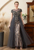 Load image into Gallery viewer, Grey A Line Tulle Beaded Glitter Mother of the Bride Dress