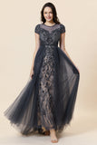 Sparkly Dark Grey Beaded Long Formal Dress