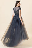 Sparkly Dark Grey Beaded Long Formal Dress