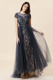 Sparkly Grey Beaded Long Formal Dress