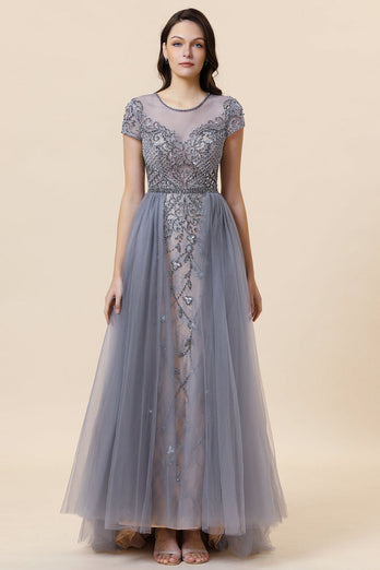 Sparkly Grey Beaded Long Formal Dress