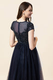 Sparkly Navy Beaded Long Formal Dress