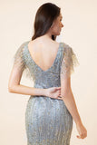 Sparkly Grey Beaded Mermaid Long Formal Dress