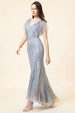 Sparkly Grey Beaded Mermaid Long Formal Dress