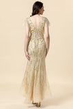 Mermaid V Neck Golden Beaded Long Formal Dress