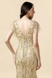 Mermaid V Neck Golden Beaded Long Formal Dress