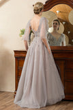 Grey A Line Beading Glitter Mother of the Bride Dress