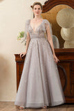 Grey A Line Beading Glitter Mother of the Bride Dress