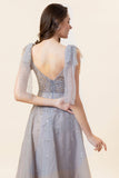 Sparkly Beaded Grey Long Tulle Formal Dress