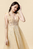 Sparkly Yellow Beaded A-Line Formal Dress