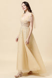 Sparkly Yellow Beaded A-Line Formal Dress