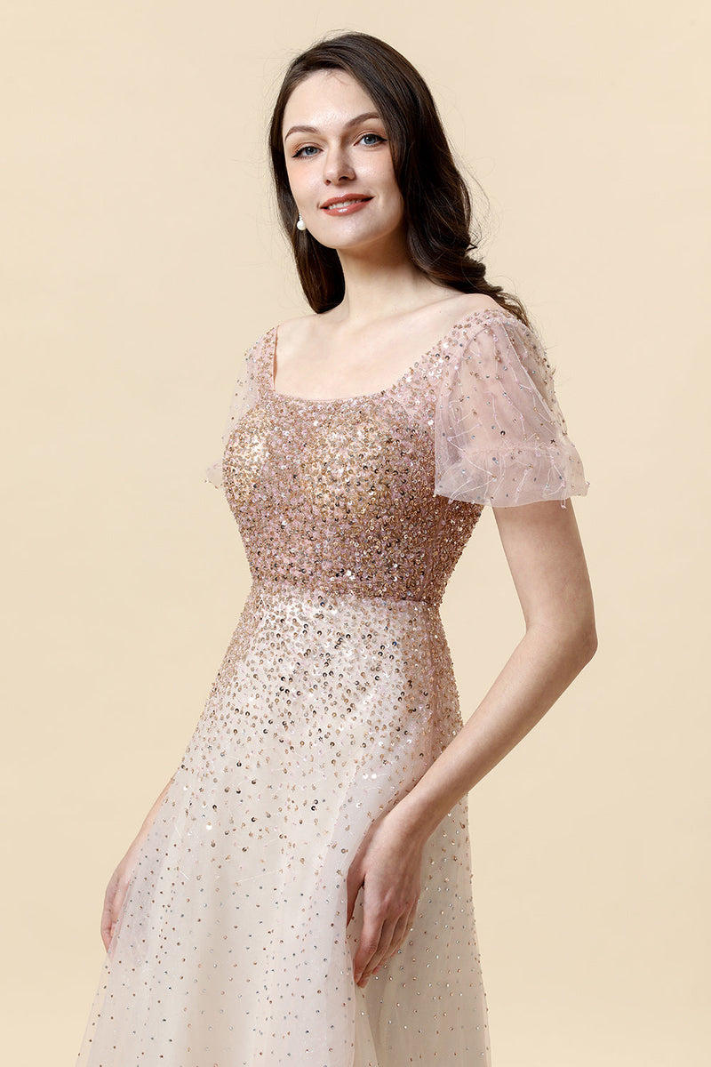 Load image into Gallery viewer, A Line Square Neck Blush Beading Long Formal Dress