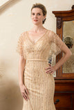 Beading V-Neck Glitter Mermaid Mother of Bride Dress