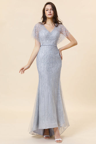 Sparkly Grey Mermaid Beaded Long Formal Dress