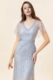 Sparkly Grey Mermaid Beaded Long Formal Dress