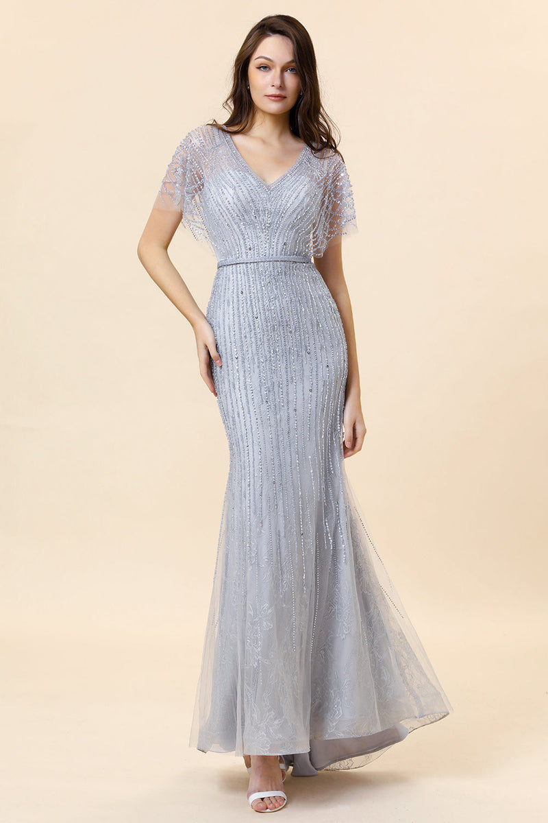 Load image into Gallery viewer, Sparkly Grey Mermaid Beaded Long Formal Dress