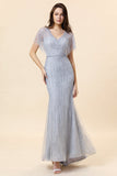 Sparkly Grey Mermaid Beaded Long Formal Dress