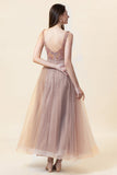 Sparkly Blush Beaded Long Tulle Formal Dress