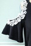 Black Cold Shoulder Knitted Dress with Appliques