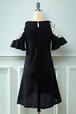 Black Cold Shoulder Knitted Dress with Appliques