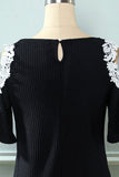 Black Cold Shoulder Knitted Dress with Appliques