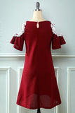 Dark Red Off the Shoulder Knitted Dress with Appliques