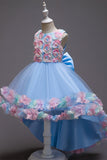 Pink Flower Girl Dress with Flowers and Bowknot