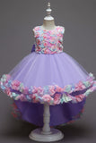 Pink Flower Girl Dress with Flowers and Bowknot