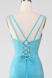 Sparkly Turquoise Mermaid Spaghetti Straps Long Formal Dress With Beading