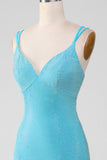 Sparkly Turquoise Mermaid Spaghetti Straps Long Formal Dress With Beading