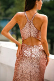 Sequins Halter Prom Formal Dress