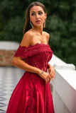 Red Off the Shoulder Long Prom Dress