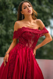 Red Off the Shoulder Long Prom Dress