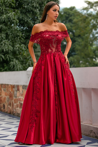 Zapaka Dark Red Off the Shoulder Sleeveless Long Prom Formal Party