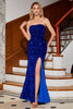 Load image into Gallery viewer, Royal Blue Mermaid Sequins Formal Dress with Slit