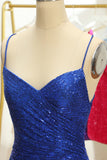 Blue Sequins Tight Backless Short Formal Dress