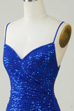 Sparkly Bodycon Spaghetti Straps Royal Blue Sequins Short Formal Dress